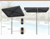 COSTWAY Parasol ogrodowy prostokątny 210x140 cm, przechylany, szary – zdjęcie 5