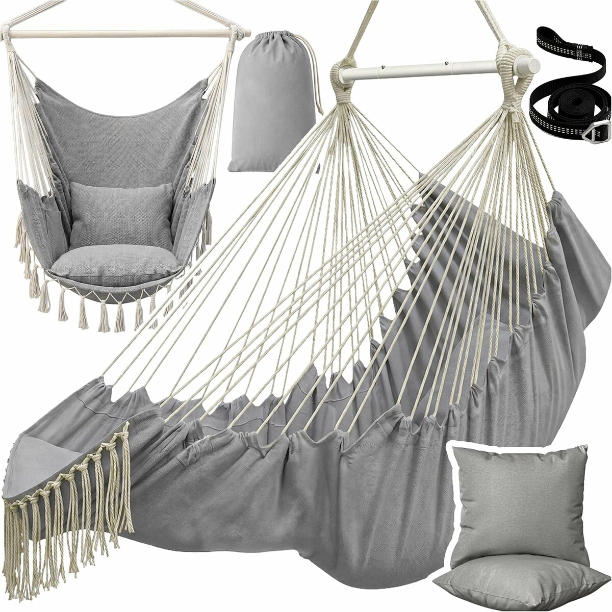 MalTec Fotel wiszący Swing Cocoon LUA z 2 poduszkami, jasnoszary