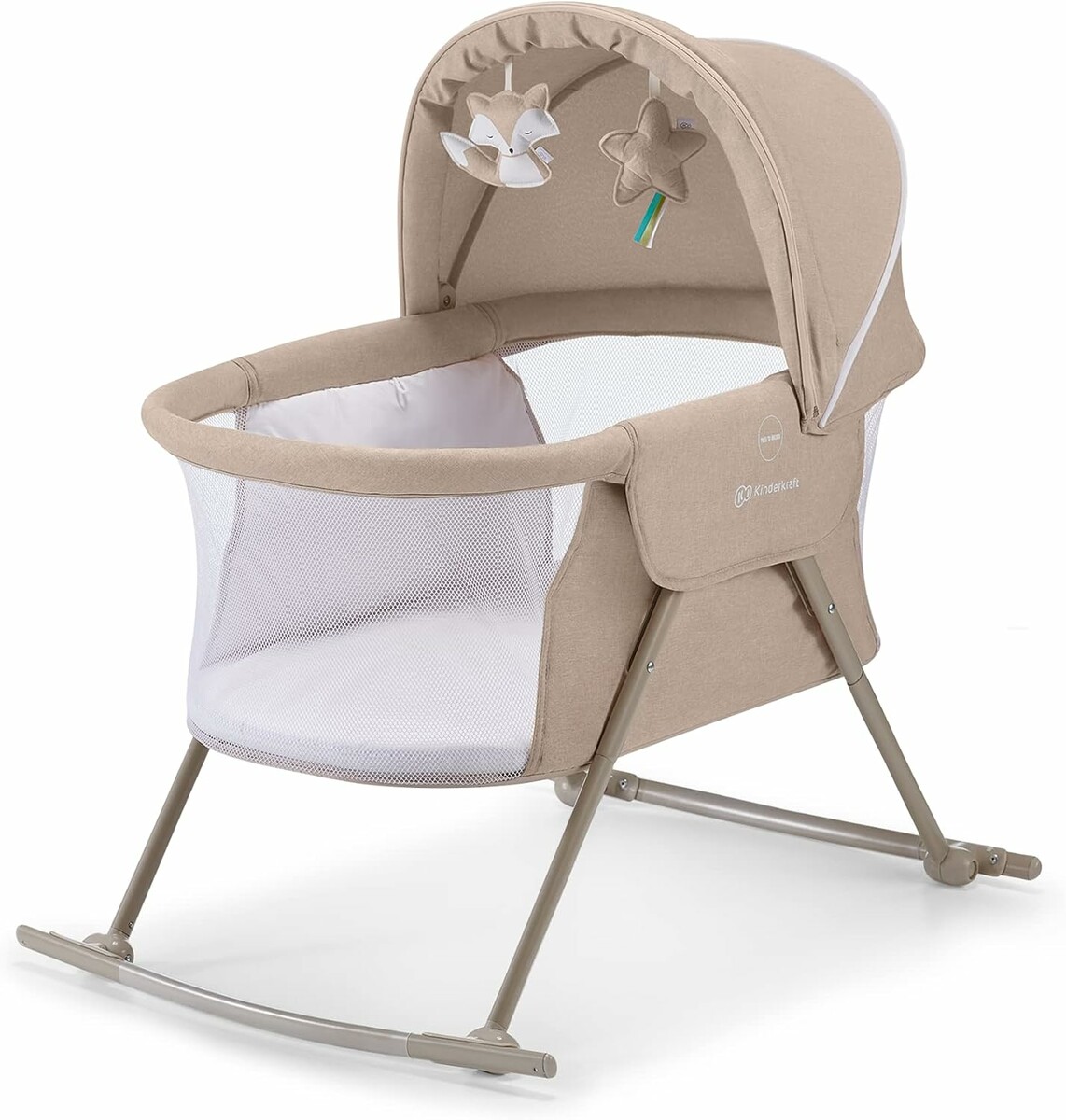 Kinderkraft LOVI 3w1 – łóżeczko turystyczne z funkcją bujania, beżowe