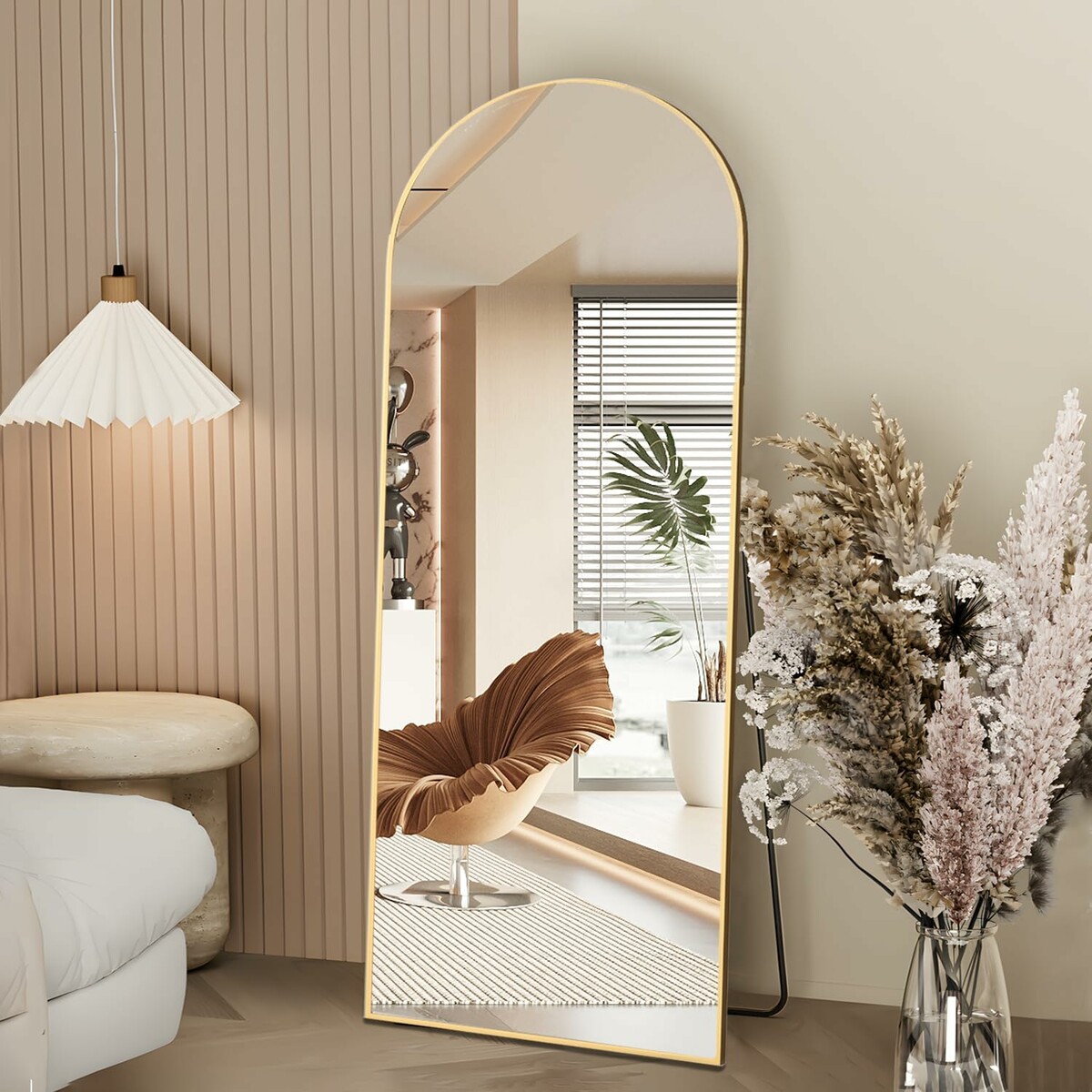 NEUWEABY Lustro stojące łukowe 163x53 cm - lustro do przedpokoju, złote