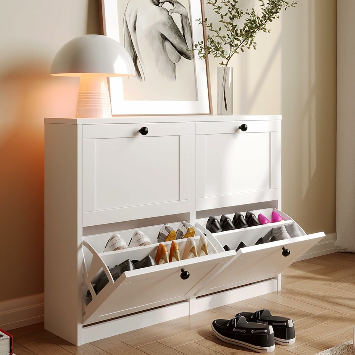VOWNER Szafka na buty uchylna 105x24x80 cm - biała, do przedpokoju