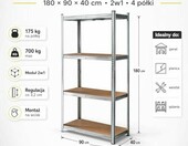 Mega-M BASIC Regał magazynowy metalowy do piwnicy 180x90x40 cm – zdjęcie 2