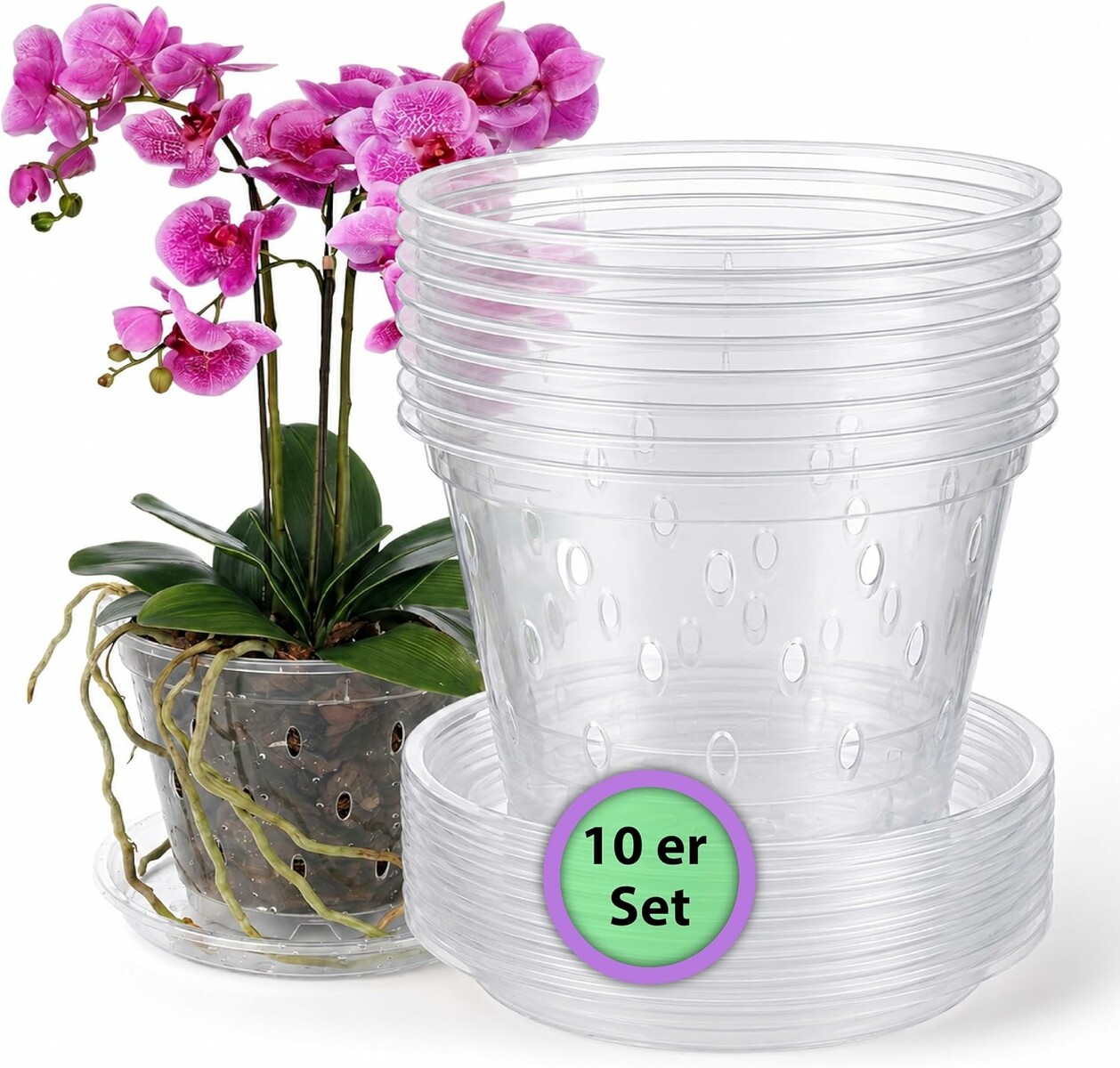 Garten Lux Doniczki do storczyków przezroczyste 17 cm, zestaw 10 szt.