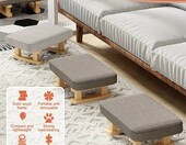 Duscdesp Puf otomana z drewnianymi nogami – podnóżek tapicerowany, ciemnoszary – zdjęcie 2