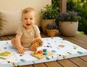 Totsy Baby Materac do łóżeczka turystycznego 60x120 cm, beżowy w gwiazdki – zdjęcie 2