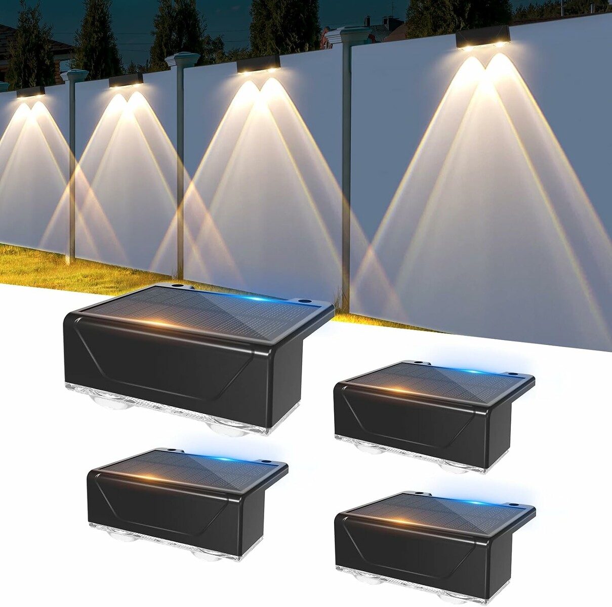 Liyade Solarne lampy ścienne na ogrodzenie – zestaw 4 szt., 3 tryby światła