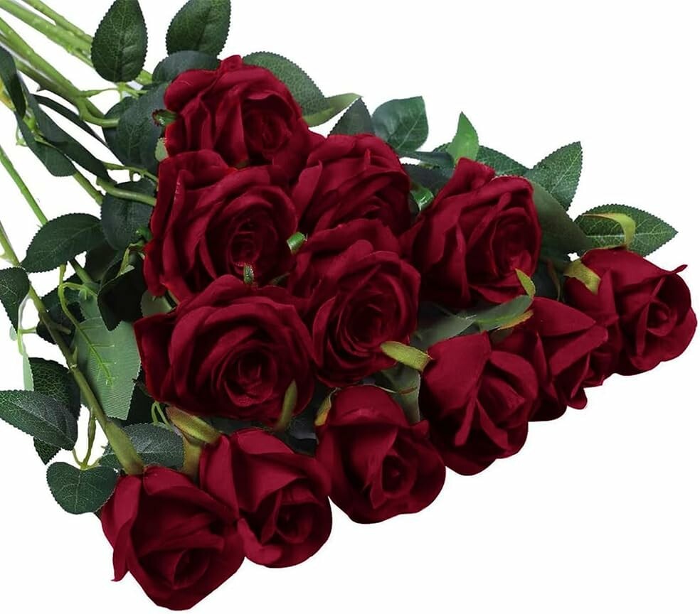 Sztuczne róże czerwone 12 szt., łodyga 51 cm, do ogrodu