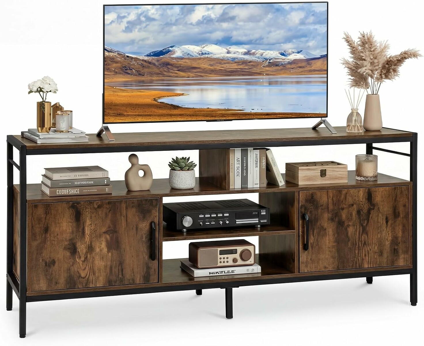 COSTWAY Szafka pod telewizor 147 cm – na TV do 65 cali, brązowa