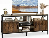 COSTWAY Szafka pod telewizor 147 cm – na TV do 65 cali, brązowa – zdjęcie 1
