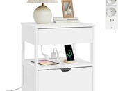 SoBuy Szafka nocna z ładowaniem USB 45x38x55,5 cm - biała – zdjęcie 1