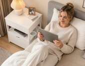 SoBuy Szafka nocna z ładowaniem USB 45x38x55,5 cm - biała – zdjęcie 2