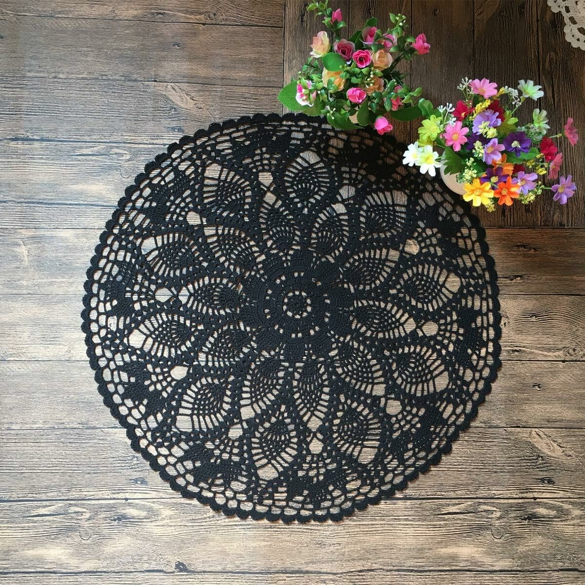 MINDPLUS podkładka koronkowa 60 cm – szydełkowa serwetka, czarna