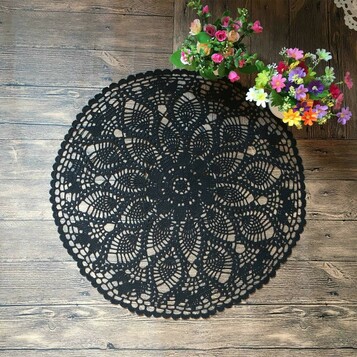 MINDPLUS podkładka koronkowa 60 cm – szydełkowa serwetka, czarna