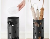 SONGMICS Stojak na parasole metalowy 17x41 cm, czarny, z tacką – zdjęcie 4