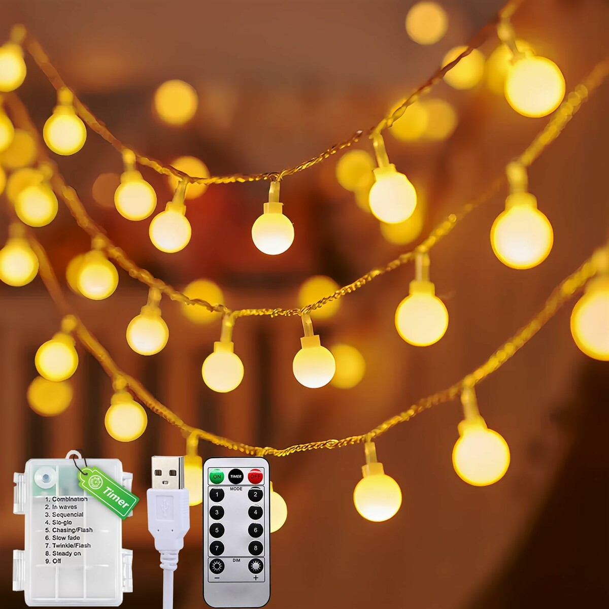 taiyongkang świąteczny łańcuch świetlny 12 m 100 LED – ciepła biel