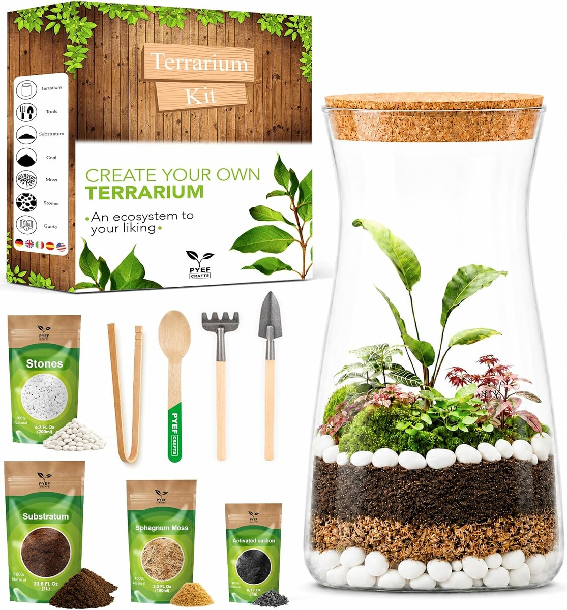 PYEF CRAFTS Zestaw DIY las w słoiku – terrarium ze szklanym słojem