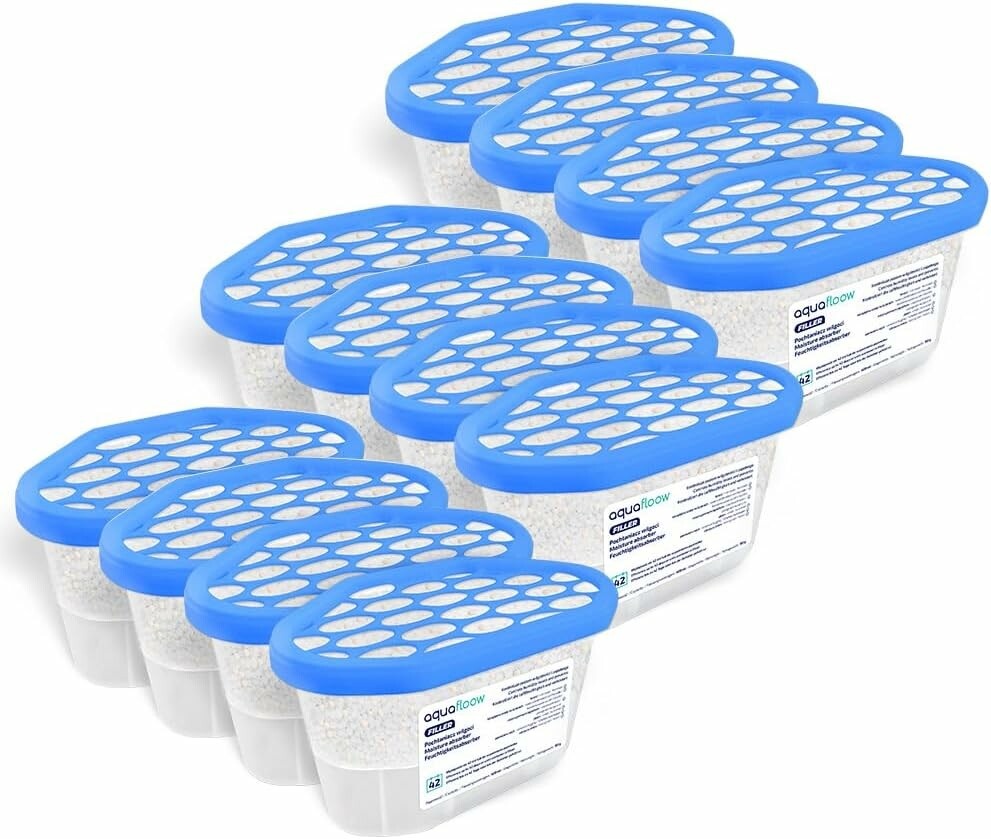 Aquafloow Pochłaniacz wilgoci 600 ml z granulkami, zestaw 12 szt.