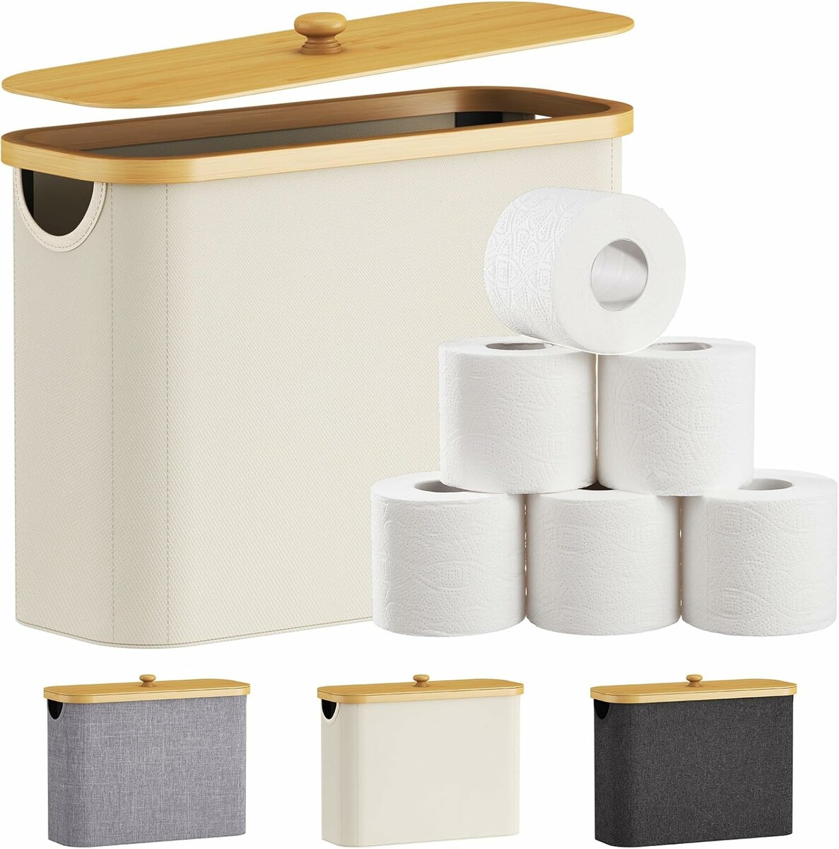 Lifewit Pojemnik na papier toaletowy 23 l, bambusowy, biały