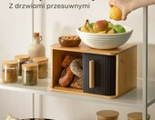 Praknu Chlebak bambusowy 33x23 cm z drzwiczkami przesuwnymi, czarny – zdjęcie 4