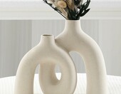 anquephd Wazon ceramiczny boho 9x9x20 cm, beżowy, styl nordycki – zdjęcie 3