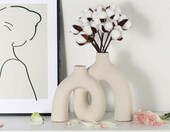 anquephd Wazon ceramiczny boho 9x9x20 cm, beżowy, styl nordycki – zdjęcie 4