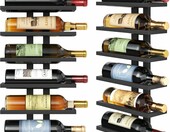 FAVOOSTY Stojak na wino ścienny metalowy, 6 poziomów, czarny – zdjęcie 1