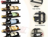 FAVOOSTY Stojak na wino ścienny metalowy, 6 poziomów, czarny – zdjęcie 4