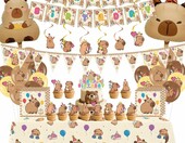 Zestaw dekoracji urodzinowych Kapibara 99 elementów - balony, banery, toppery – zdjęcie 3