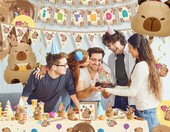 Zestaw dekoracji urodzinowych Kapibara 99 elementów - balony, banery, toppery – zdjęcie 4