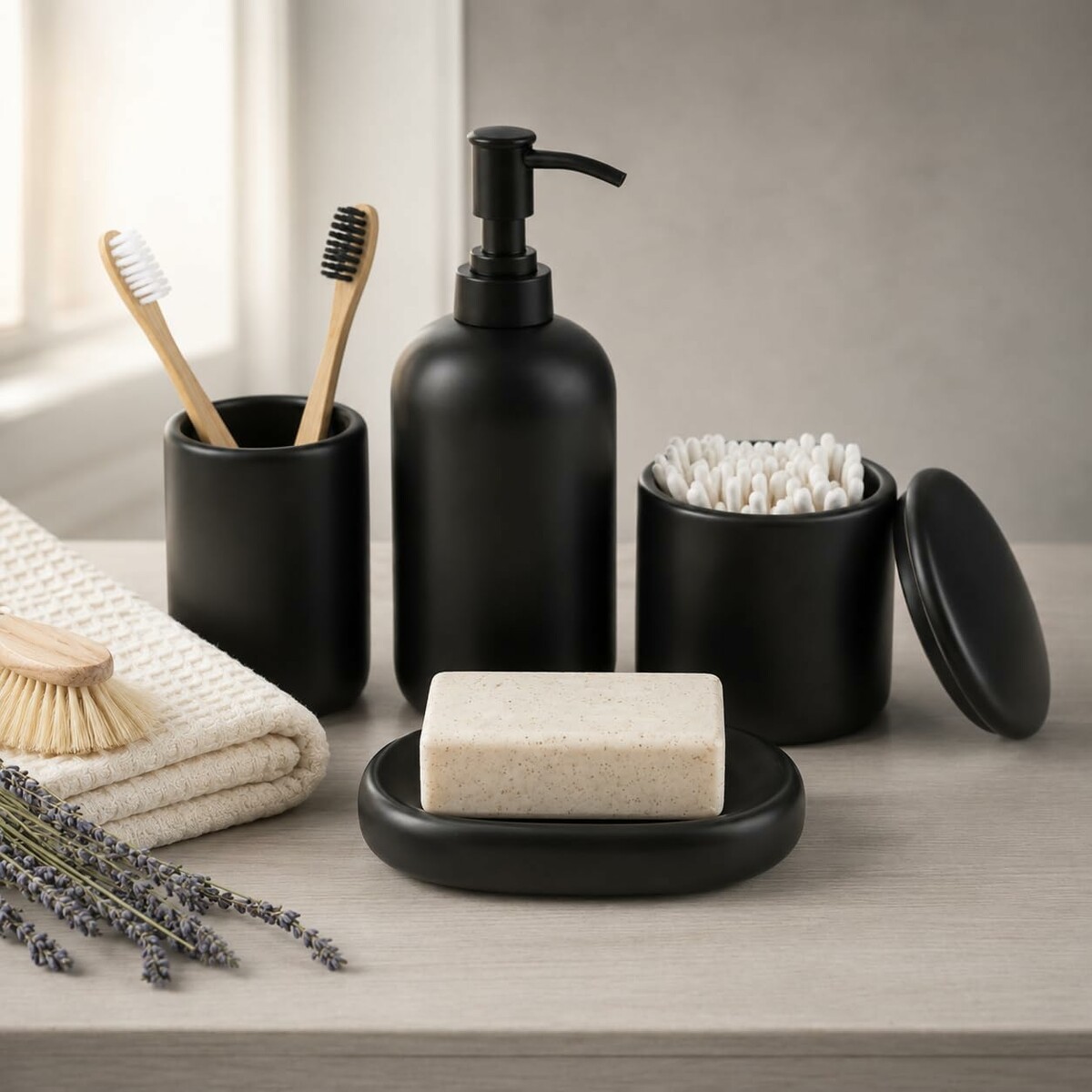Ava Nord Zestaw ceramicznych akcesoriów łazienkowych 4 szt., czarny