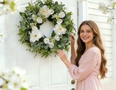 Betylifoy Wianek dekoracyjny na drzwi 50 cm, biała dalia i róża – zdjęcie 2