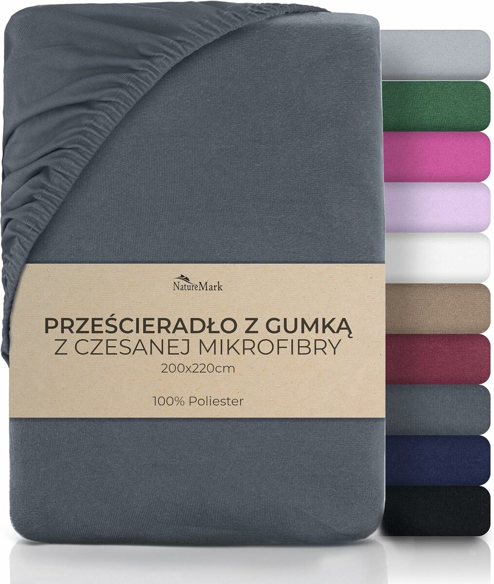NatureMark Prześcieradło z gumką 200x220 cm, mikrofibra, antracyt