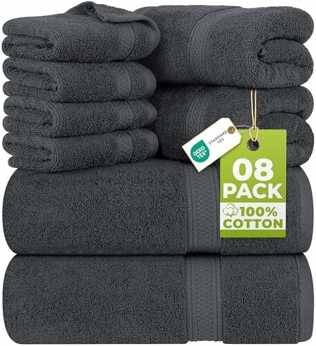 Utopia Towels Zestaw ręczników 8 szt. - kąpielowe, do rąk i ściereczki, szary