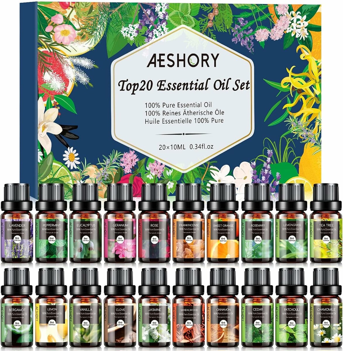 Aeshory Zestaw olejków eterycznych 20 x 10 ml, naturalne olejki zapachowe