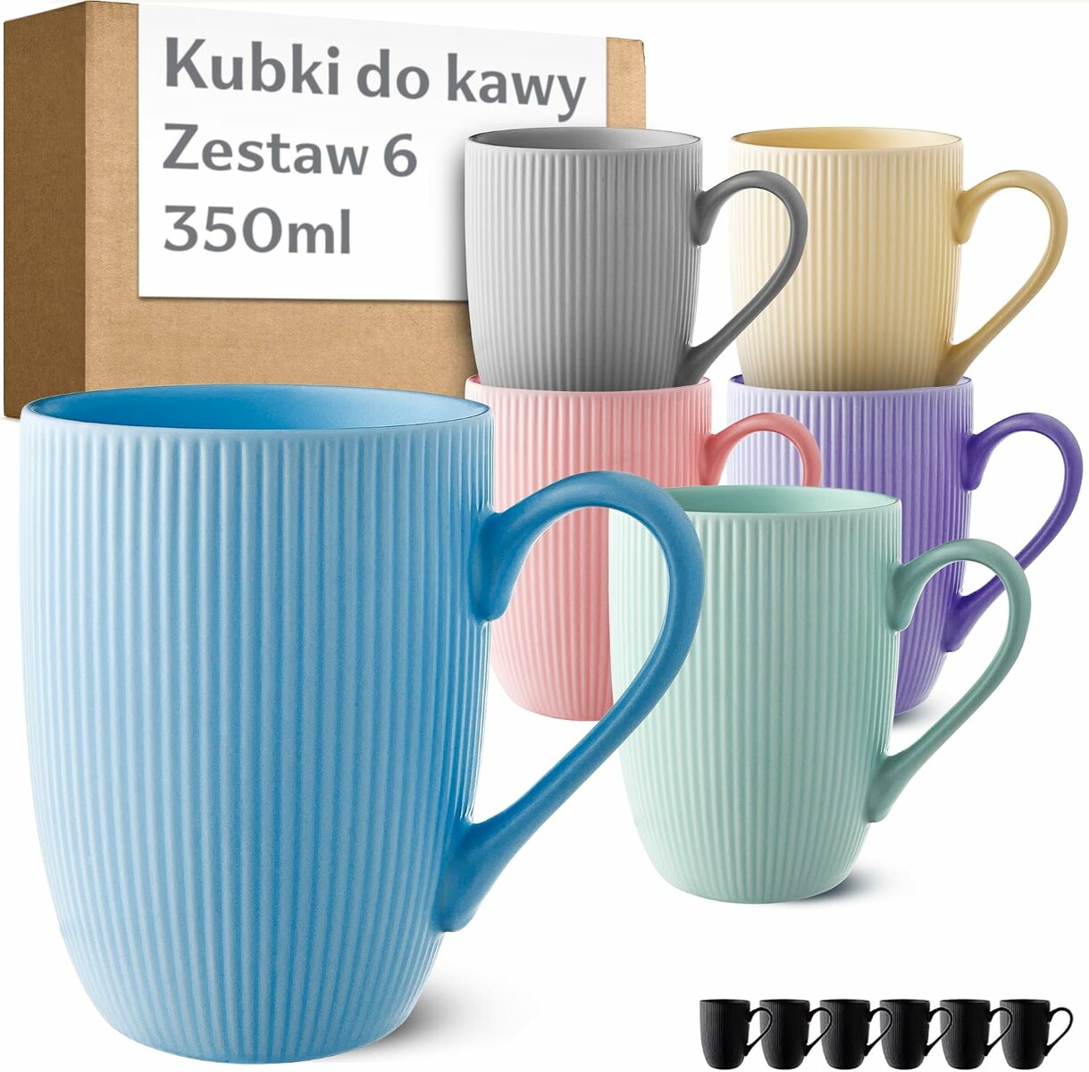 Cosumy zestaw 6 kubków do kawy 350 ml, pastelowe, ceramiczne