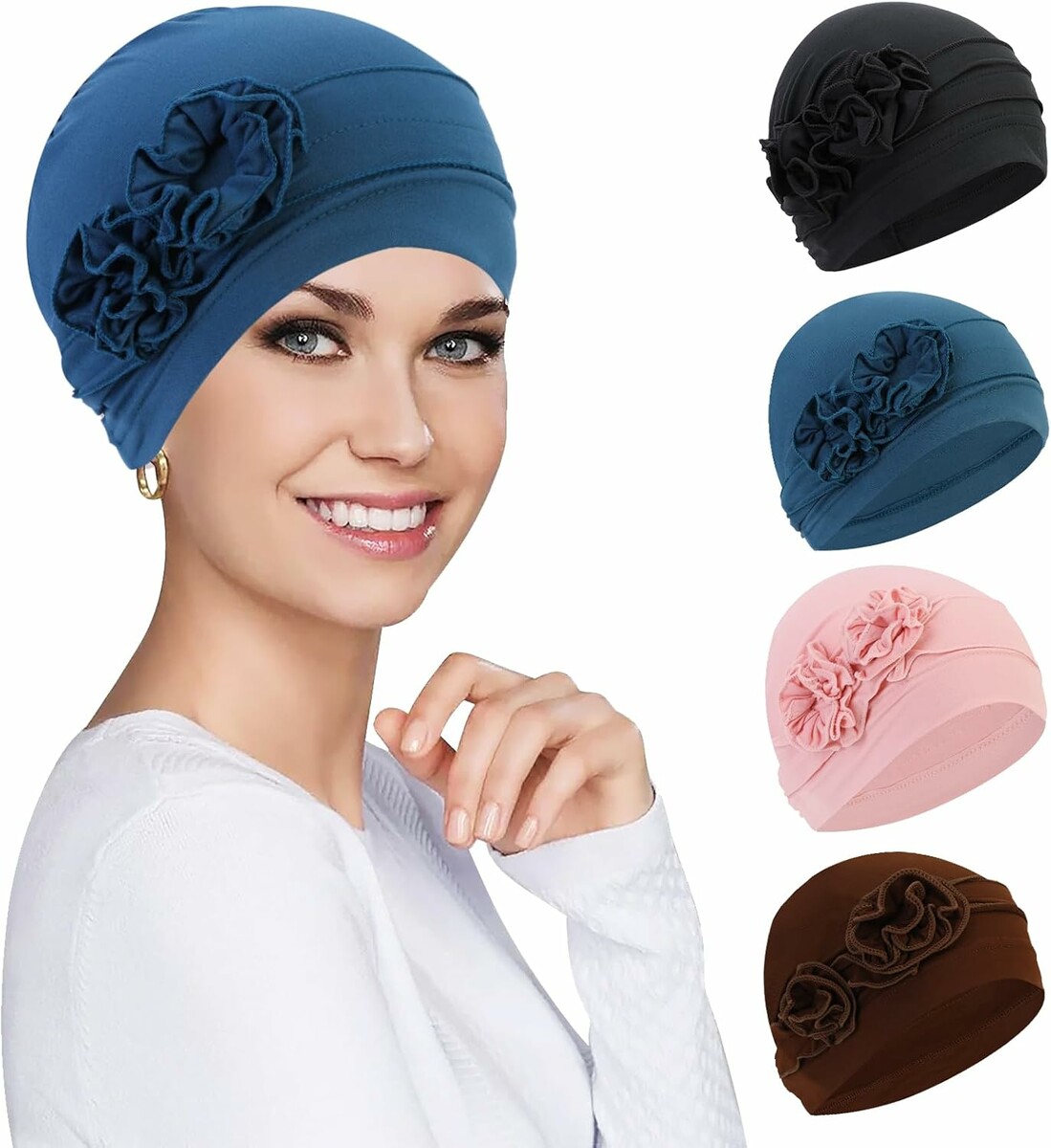 XEPST Turbany na głowę damskie, zestaw 4 szt., wzór kwiatowy