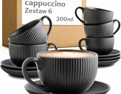 Cosumy zestaw 6 filiżanek do cappuccino 200 ml ze spodkami, czarne – zdjęcie 1