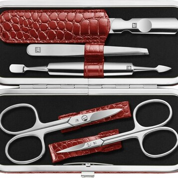 ZWILLING Zestaw do manicure 5-częściowy, etui skórzane, czerwony