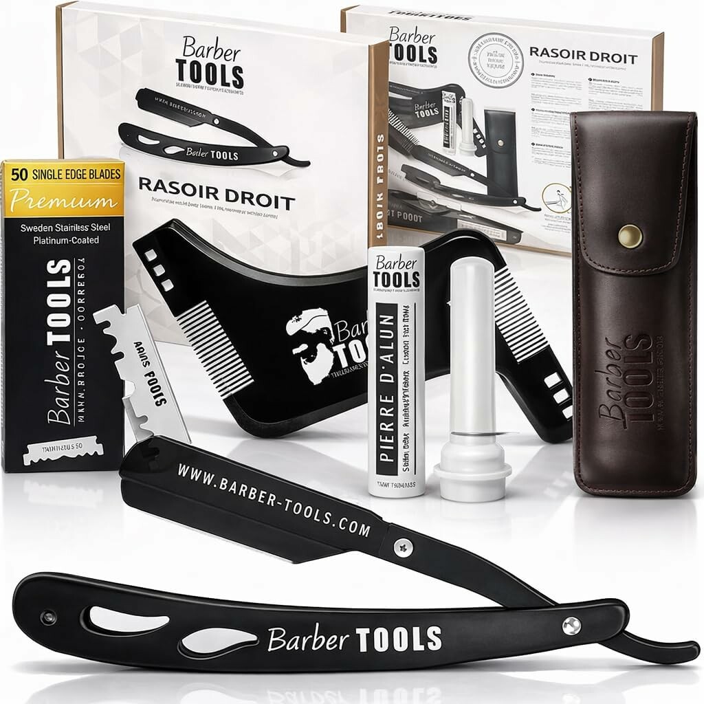 BARBER TOOLS brzytwa fryzjerska z 50 ostrzami – zestaw do golenia