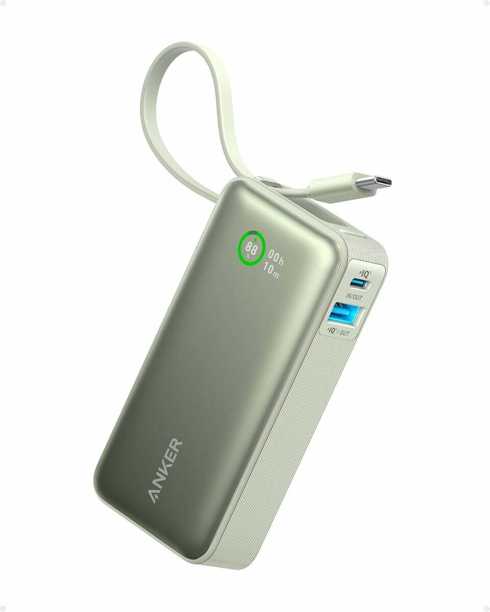 Anker Nano Powerbank 10000 mAh z wbudowanym kablem USB-C, zielony