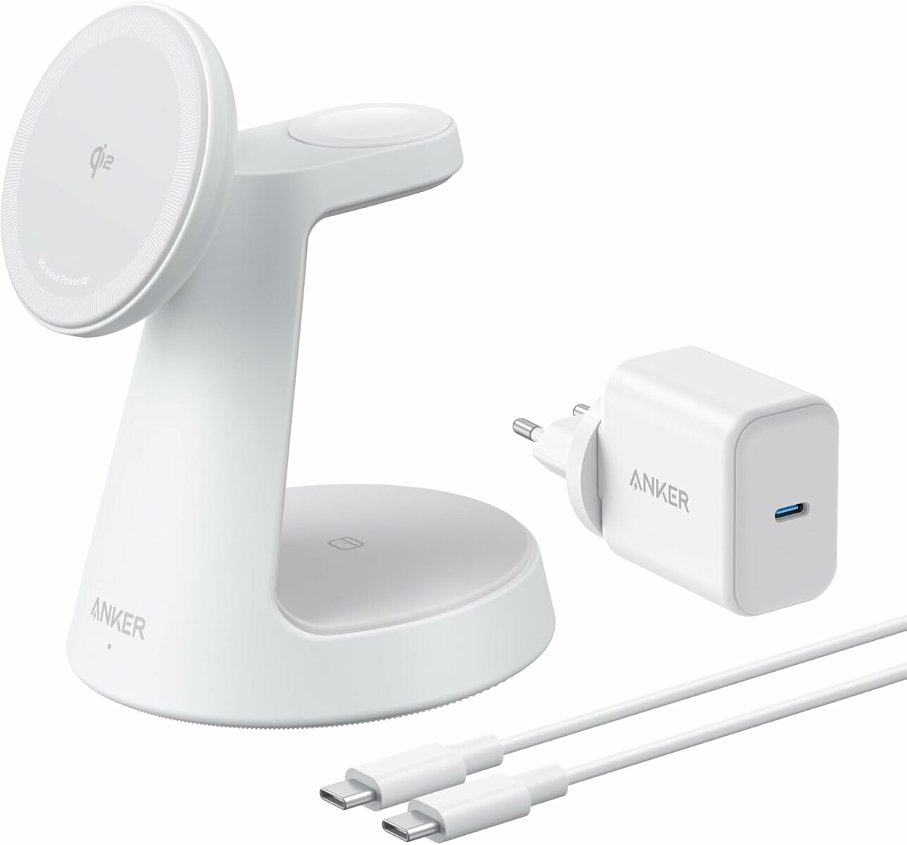 Anker MagGo 3w1 Qi2 15 W - stacja ładująca ze stojakiem, biała