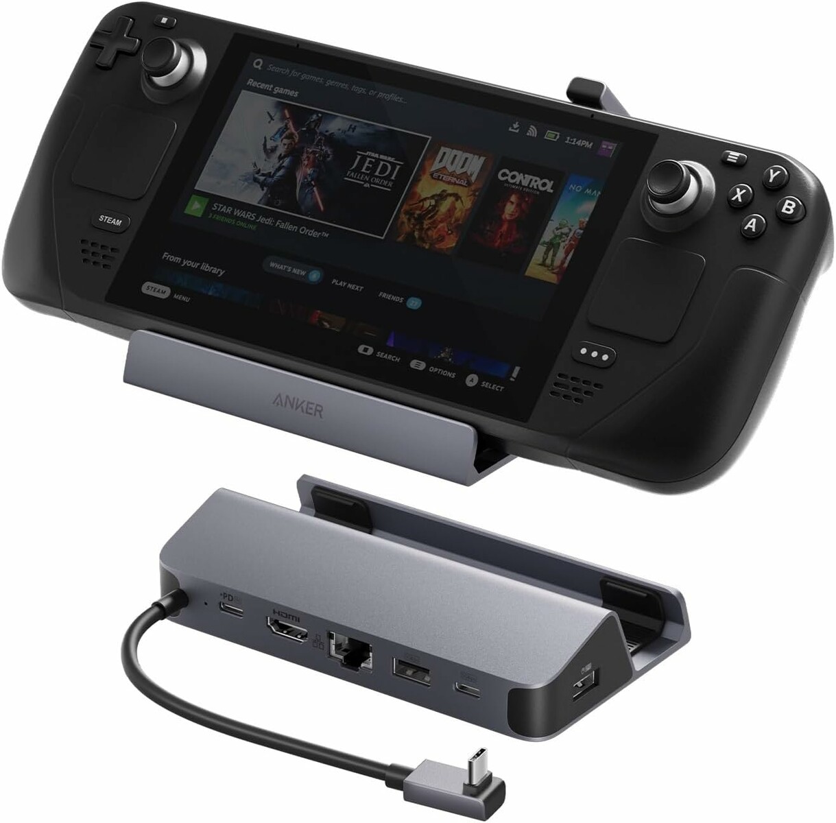 Anker hub USB-C 6w1 do Steam Deck/ROG Ally – HDMI 4K, Ethernet, PD 100 W