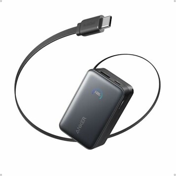 Anker Nano Powerbank 10000 mAh ze zwijanym kablem USB-C 45 W, czarny