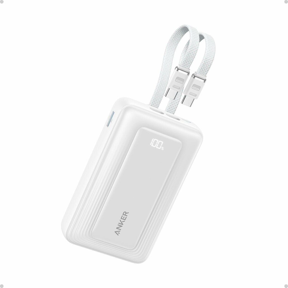 Anker Zolo Powerbank 20000 mAh 45 W – z wbudowanymi kablami, biały