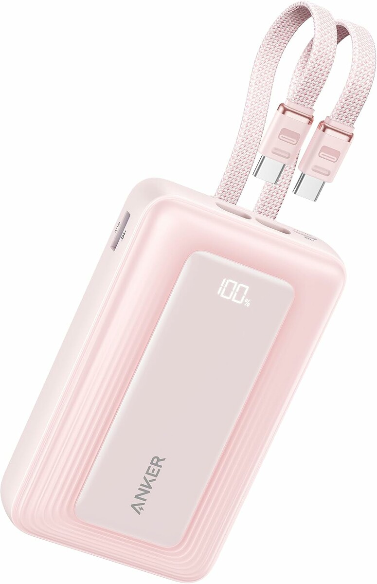 Anker Zolo Powerbank 20000 mAh 45 W – z wbudowanymi kablami, różowy