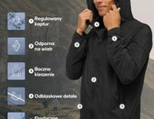 DANISH ENDURANCE Kurtka do biegania – wiatrówka z kapturem, czarna – zdjęcie 2