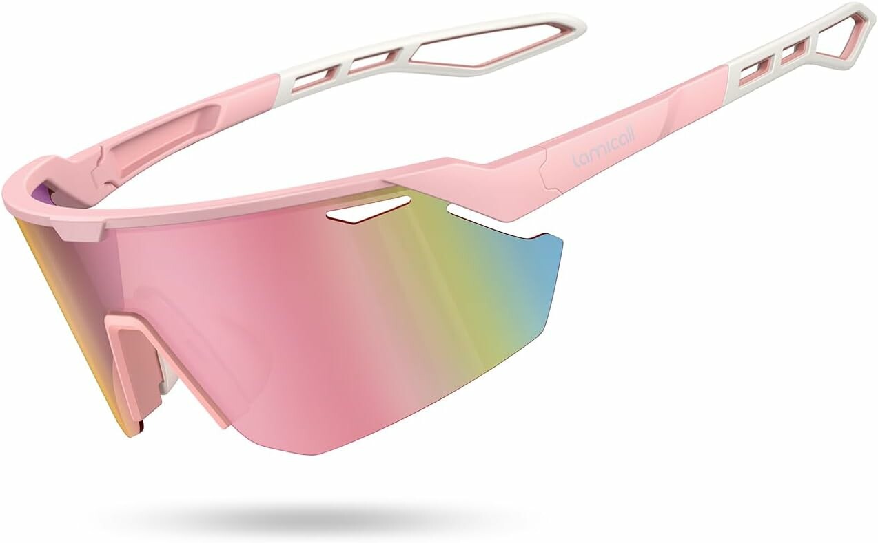 Lamicall Okulary sportowe do biegania – polaryzacyjne, UV400, różowe