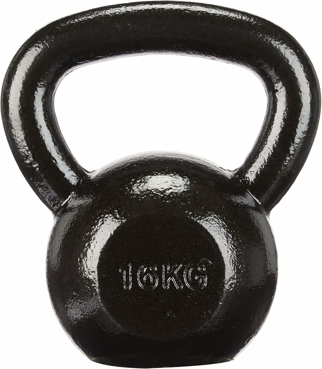 Amazon Basics Kettlebell żeliwny 16 kg - hantla kulowa czarna