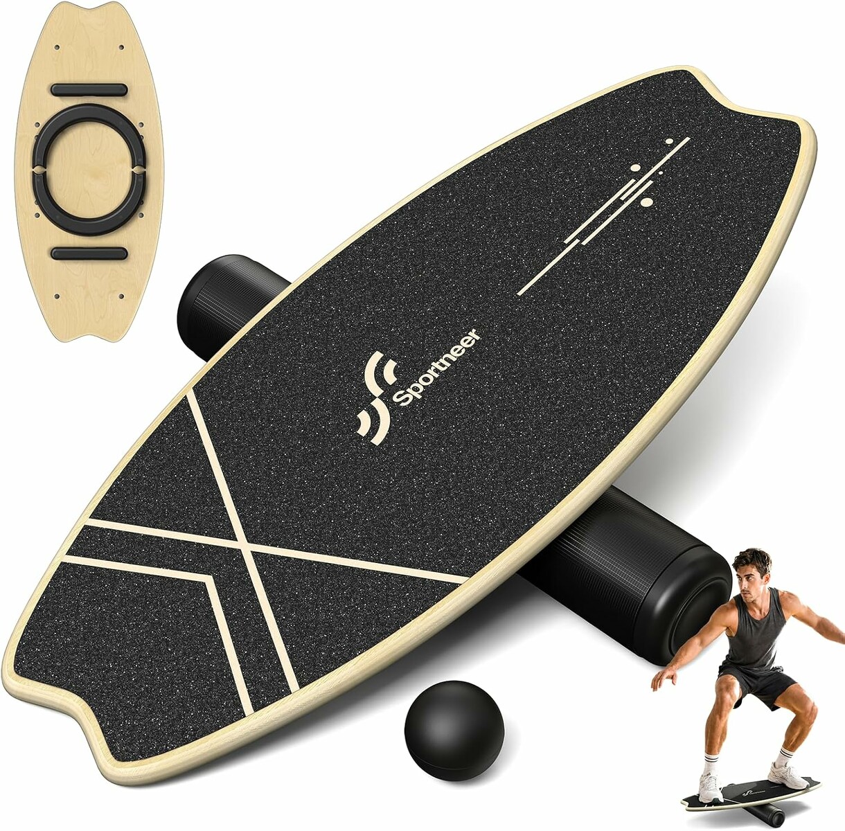 Sportneer Trickboard 2w1 - deska do balansowania z rolką i piłką