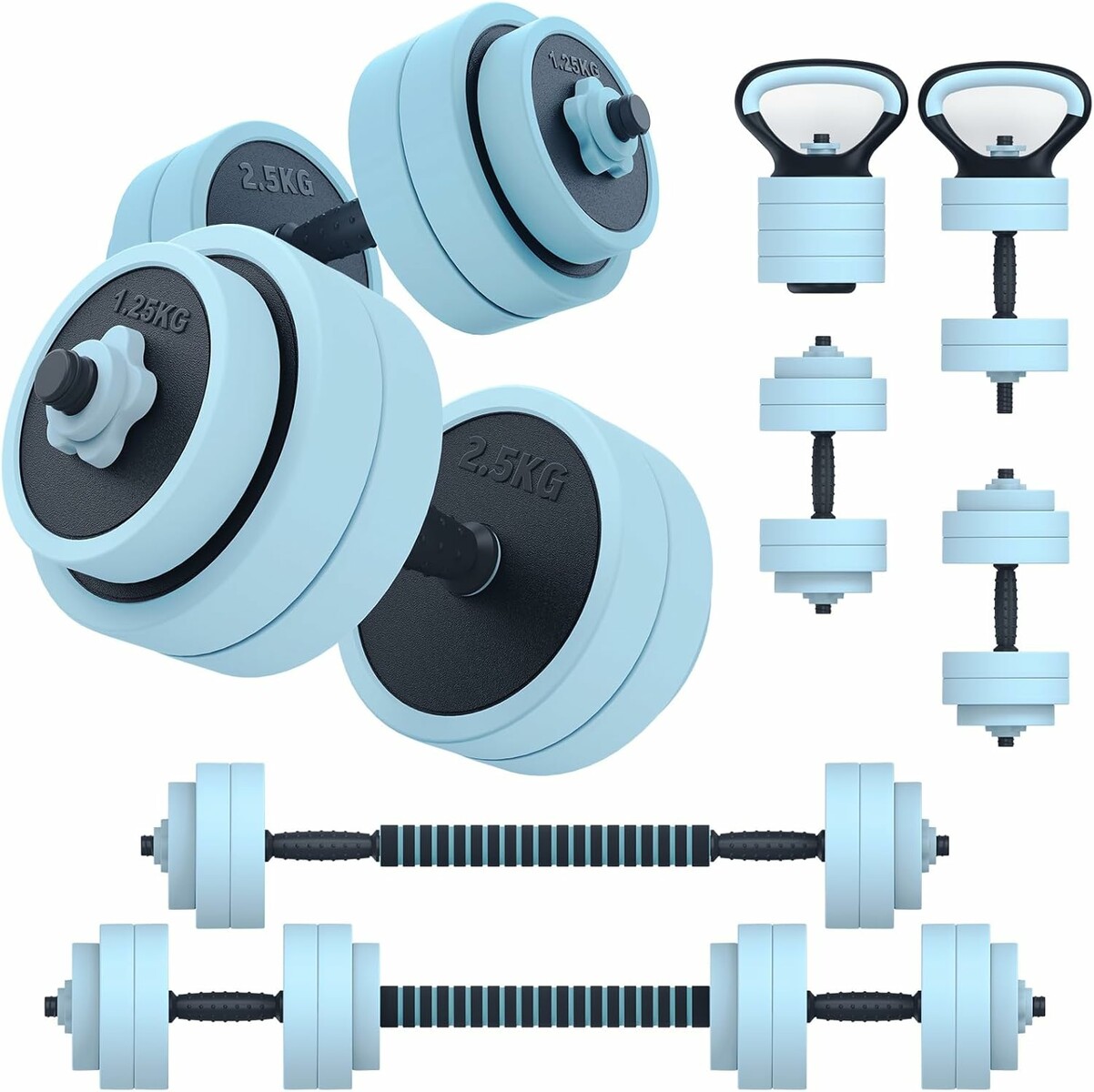 PASYOU Zestaw kulturystyczny 4w1 20 kg - hantle, sztanga, kettlebell, push-up